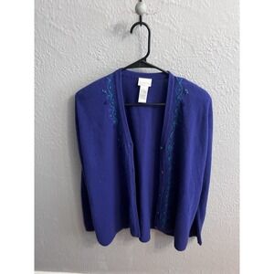 Vintage Koret cardigan sweater Purple embroidered button up Size Large
